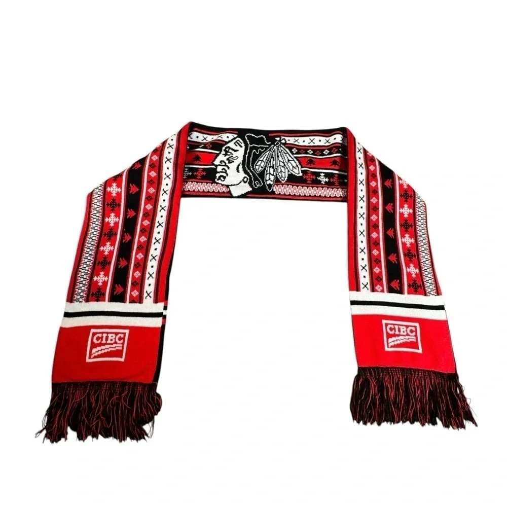 Chicago Blackhawks Scarf Red Black White  Winter Design CIBC Promo